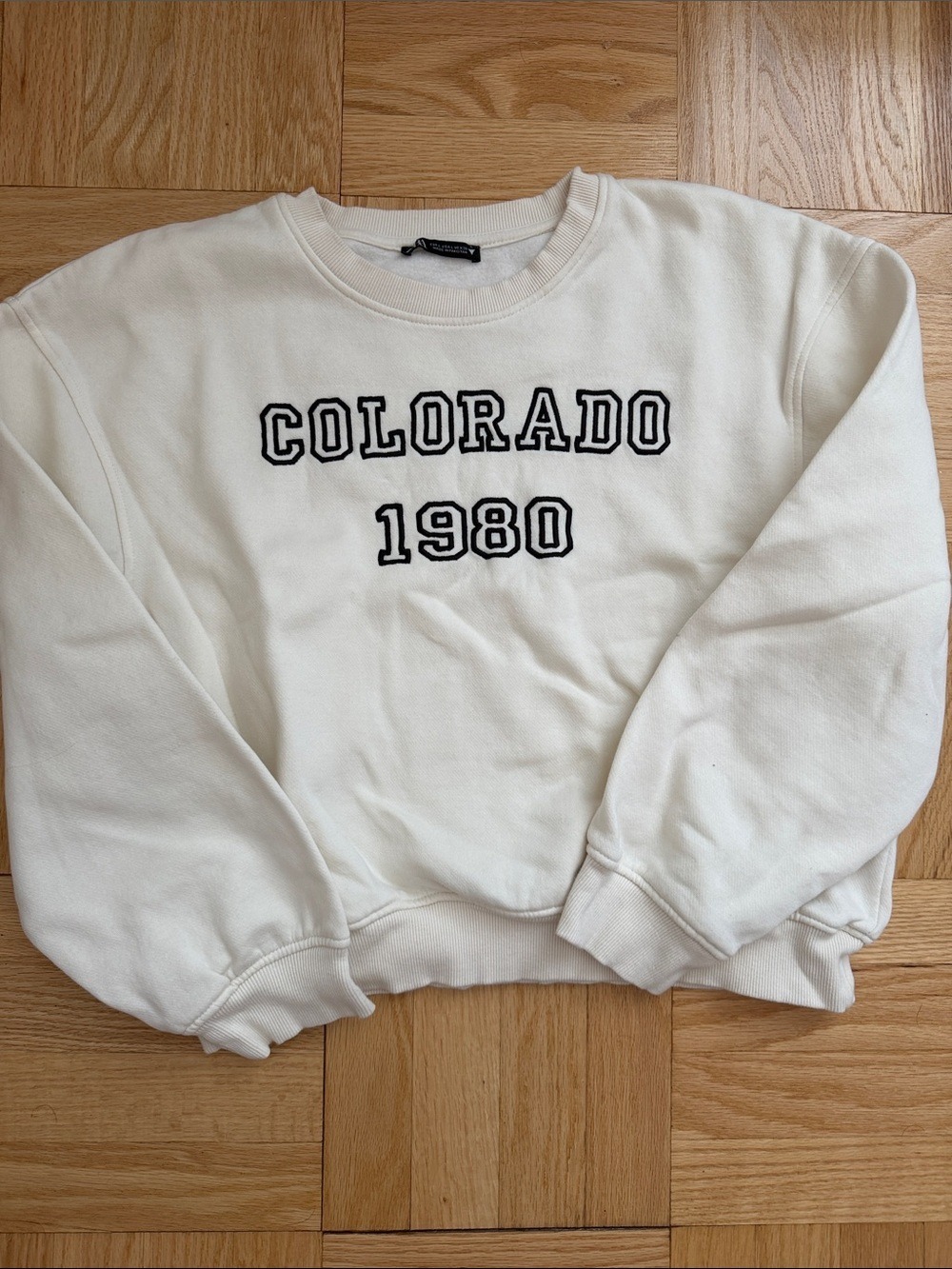 Zara Cream Sweatshirt Black Embroidered Letters